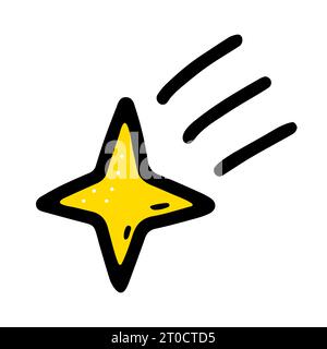 Cometa Space Doodle. Asteroide disegnato a mano isolato su sfondo bianco. Oggetto astronomico. Meteorite dell'universo, segno stellare cadente. Astronomia, astrologia Illustrazione Vettoriale