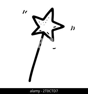 Caramelle a forma di stella. Lollipop isolato su sfondo bianco. Dessert dolce disegnato a mano con un bastoncino per la festa spaziale dei bambini, Cristo Illustrazione Vettoriale