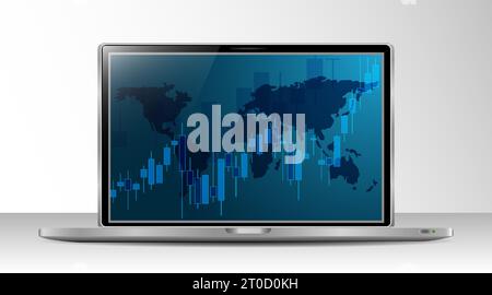 Grafico del candelabro finanziario, grafico del livello di supporto e resistenza. Grafici per il trading su Forex, su un computer, applicazione per il trading su azioni Illustrazione Vettoriale