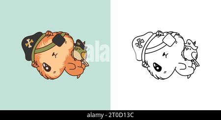 Kawaii Clipart Halloween Guinea Pig Illustration e for Coloring Page. Kawaii Halloween Rodent Illustrazione Vettoriale