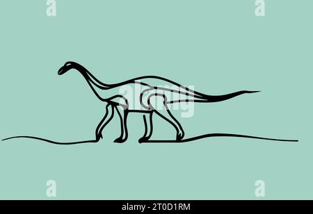 Disegno a linea continua singolo di brontosauro a collo lungo per l'identità del logo. Mascotte preistoriche per animali icona del parco divertimenti a tema dinosauri. Illustrazione Vettoriale