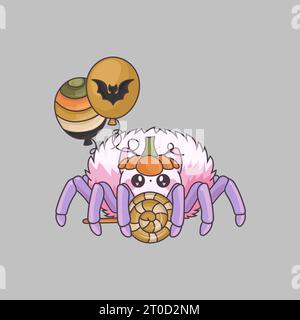 Illustrazione di Halloween Spider del cartone animato Clipart. Carino Clip Art Halloween Insect. Illustrazione Vettoriale