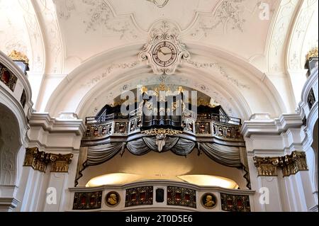 Dürnstein, bassa Austria, Austria. Vista interna della chiesa collegiata Foto Stock