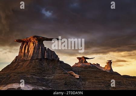 Ali di pietra, bizzarre formazioni rocciose in Bisti Badlands, Nuovo Messico, STATI UNITI D'AMERICA Foto Stock