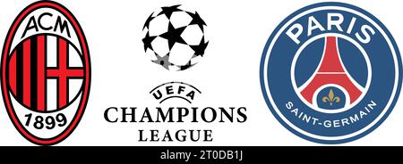 Vinnitsia, Ucraina - 04 settembre 2023. Lega dei campioni. Milano vs PSG. Illustrazione Vettoriale