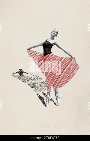 Immagine collage verticale della bellissima affascinante ballerina ballerina concerto del festival di danza isolato sullo sfondo del disegno Foto Stock