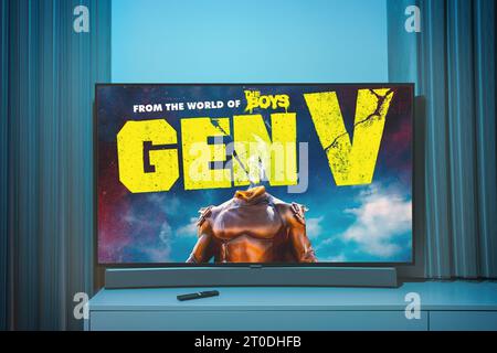 Serie TV GEN V sullo schermo televisivo. Programma televisivo Foto Stock
