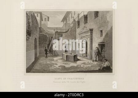 P. Cacchiatelli - G. Gleter, la Scienza e le Arti sotto il pontificato di Pio IX, pubblicato a Roma nel 1860 dalla Tipografia delle Belle Arti, via poli, 91. All'interno sono presenti incisioni raffiguranti le opere pubbliche realizzate durante il Pontificato di Pio IX Foto Stock