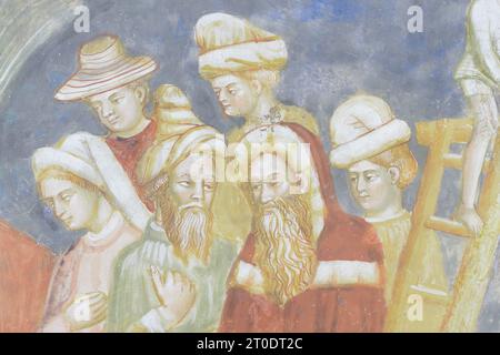 Montegiorgio (Italia, Marche, provincia di fermo), chiesa di San Francesco, cappella Farfense. Ciclo di affreschi di Antonio Alberti da Ferrara, inizio XV secolo. Costruzione del Tempio di Salomone Foto Stock