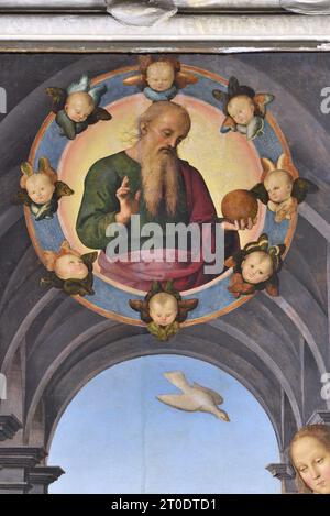 Fano (Italia, Marche. Provincia di Pesaro-Urbino). Chiesa di Santa Maria nuova, Pietro Vannucci detto il Perugino, Annunciazione, olio su tavola, 1488-89 Foto Stock
