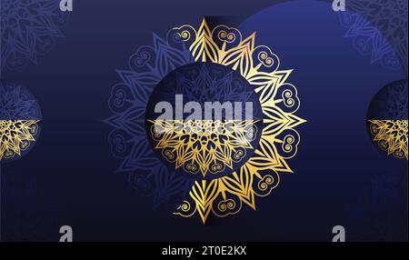 modello vettoriale di design futuristico blu con sfondo mandala al neon Illustrazione Vettoriale