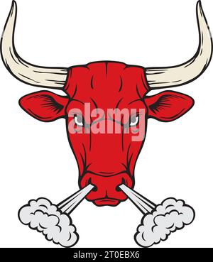 Angry Red Bull Head. Illustrazione vettoriale. Illustrazione Vettoriale