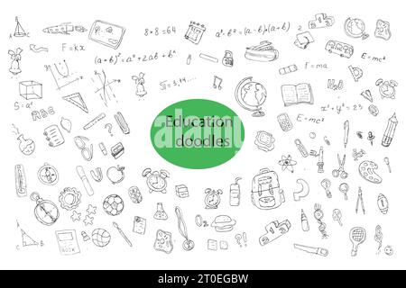 Scarabocchio per l'istruzione o insieme di elementi per tornare a scuola Illustrazione Vettoriale