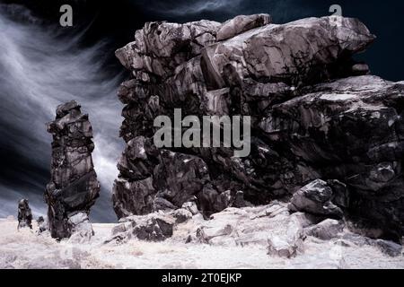 Europa, Germania, Sassonia-Anhalt, Thale, riserva naturale "Teufelsmauer", atmosfera cloud Foto Stock