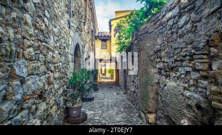 Passaggio a Lagrasse. Più beaux Villages de France. Foto Stock