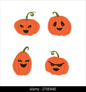 set di cartoni animati con un bel viso di pumkin sorridente isolato Illustrazione Vettoriale