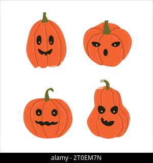 simpatici personaggi di pumkin arancioni in stile cartone animato Illustrazione Vettoriale