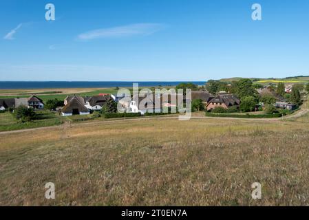 Case di paglia, Pfarrwitwenhaus, Groß Zicker, Mönchgut, Isola di Rügen, Meclemburgo-Pomerania occidentale, Germania Foto Stock