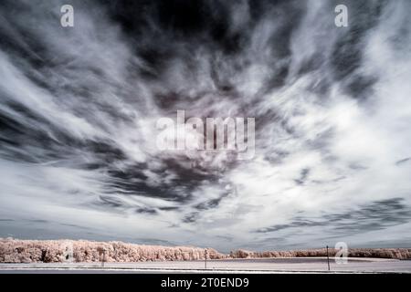 Europa, Germania, Meclemburgo-Pomerania occidentale, regione di Müritz, distretto dei laghi di Meclemburgo, suggestiva atmosfera nuvolosa sul paesaggio vicino a Röbel-Müritz Foto Stock