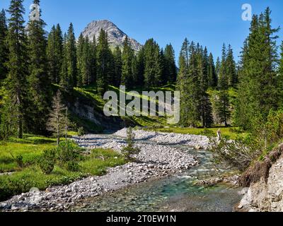 Sul Lechweg sopra il villaggio di Lech am Arlberg Foto Stock