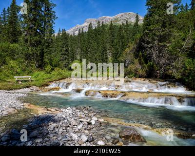 Sul Lechweg sopra il villaggio di Lech am Arlberg Foto Stock