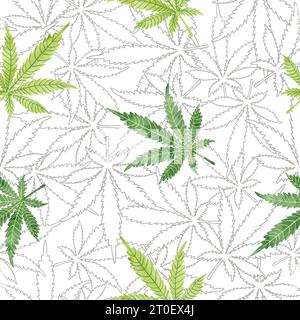 La marijuana lascia un motivo senza cuciture. Sfondo di cannabis vettoriale. Illustrazione Vettoriale