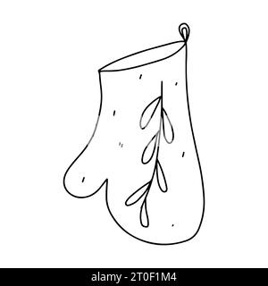 Guanto da forno. Stile doodle disegnato a mano. Illustrazione vettoriale isolata su bianco. Pagina da colorare Illustrazione Vettoriale