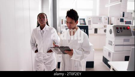 Lavori di ispezione e rilevamento in fabbrica. Controllo della gestione della sicurezza Foto Stock