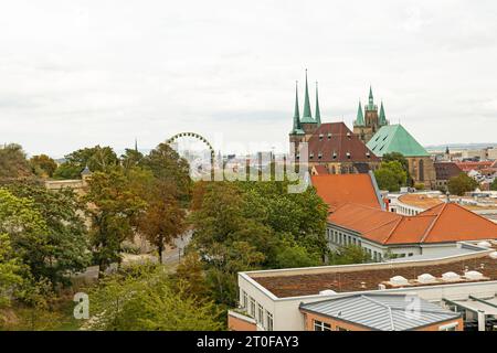 Vista dalla collina di Petersberg su Erfurt Foto Stock