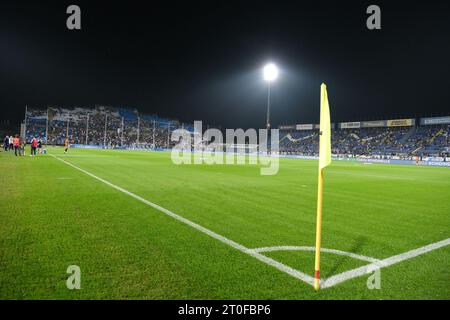 Brescia, Italia. 6 ottobre 2023. Veduta generale dello stadio Mario Rigamonti in Brixia prima della partita del campionato italiano di serie B tra Brescia calcio e Feralpisalo allo Stadio Mario Rigamonti il 6 ottobre 2023, Brixia, Italia. Credito: Agenzia fotografica indipendente/Alamy Live News Foto Stock