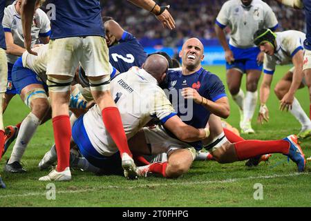 Lione, Francia. 6 ottobre 2023. Julien Mattia/le Pictorium - Francia - Italia Coppa del mondo di rugby - 06/10/2023 - Francia/Rodano Alpes/Lione - Maxime Lucu durante la partita di Coppa del mondo di rugby tra Francia e Italia al Groupama Stadium, Lione, 6 ottobre 2023. Crediti: LE PICTORIUM/Alamy Live News Foto Stock