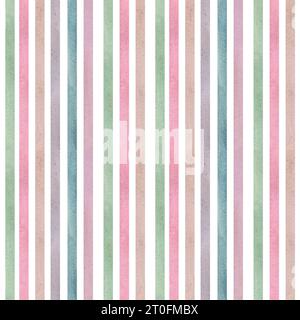 Motivo acquerello senza cuciture con strisce arcobaleno di rosa, viola, marrone, blu e verde, dipinte a mano su sfondo bianco. Illustrazione acquerello Foto Stock