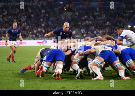 Lione, Francia. 6 ottobre 2023. Julien Mattia/le Pictorium - Francia - Italia Coppa del mondo di rugby - 06/10/2023 - Francia/Rodano Alpes/Lione - Maxime Lucu durante la partita di Coppa del mondo di rugby tra Francia e Italia al Groupama Stadium, Lione, 6 ottobre 2023. Crediti: LE PICTORIUM/Alamy Live News Foto Stock