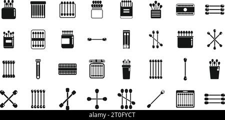 Le icone dei bastoncini di cotone in legno sono un semplice vettore. Cotone da bagno. Bastoncino di cera Illustrazione Vettoriale
