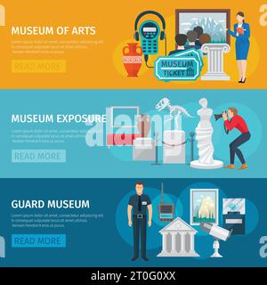 Museo delle arti banner orizzontale flat set isolato illustrazione vettoriale Illustrazione Vettoriale