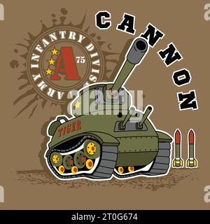 Veicolo blindato con grande cannone, illustrazione di cartoni animati vettoriali Illustrazione Vettoriale