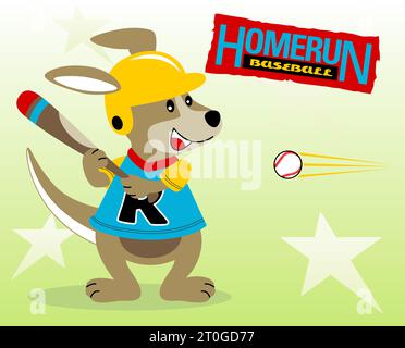 Kangaroo il giocatore di baseball, illustrazione di cartoni animati vettoriali Illustrazione Vettoriale