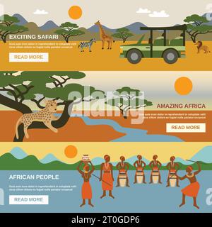 Africa Banners orizzontali insieme con i simboli africani persone chiaro isolato vettore illustrazione Illustrazione Vettoriale