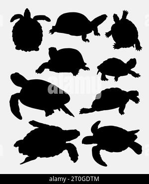 silhouette anfibia tartaruga Illustrazione Vettoriale