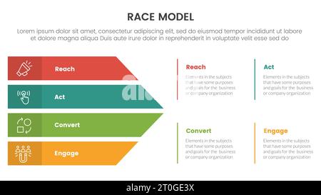 infografica del framework di marketing del modello di business race con frecce che formano la combinazione con il vettore di presentazione della diapositiva a 4 punti Foto Stock