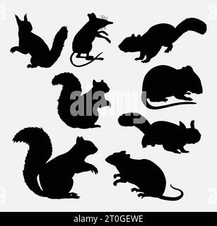 silhouette di scoiattolo, topo e ratto Illustrazione Vettoriale