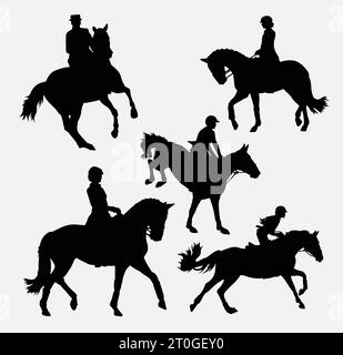 jockey guida una silhouette da allenamento sportiva a cavallo Illustrazione Vettoriale