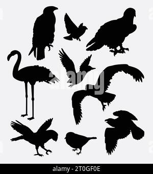 flamingo, falco e uccello aquila silhouette Illustrazione Vettoriale