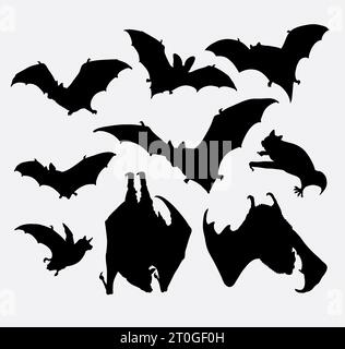 bat flying animal silhouette Illustrazione Vettoriale
