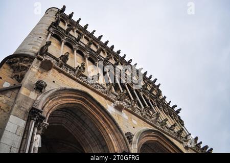 Gargoyle sulla facciata occidentale della Chiesa di Notre-Dame de Dijon, Francia, un esempio di architettura gotica Foto Stock