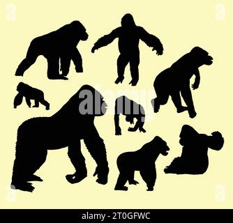 gorilla, scimmia, scimpanzé e scimmia silhouette Illustrazione Vettoriale