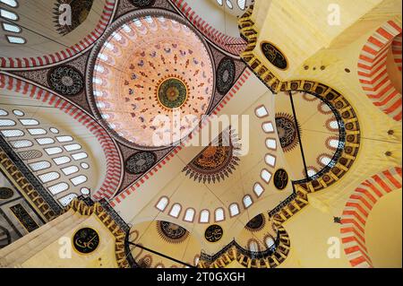 Istanbul, Türkiye. La Moschea di Süleymaniye (Süleymaniye Camii). Cupola principale con dipinti di Gaspare e Giuseppe Fossati (XIX secolo) Foto Stock