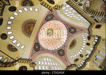 Istanbul, Türkiye. La Moschea di Süleymaniye (Süleymaniye Camii). Cupola principale con dipinti di Gaspare e Giuseppe Fossati (XIX secolo) Foto Stock