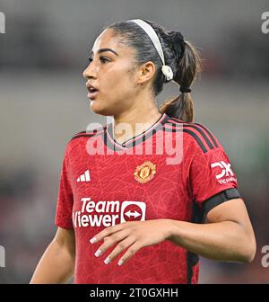 Leigh Sports Village, Leigh, Greater Manchester, Inghilterra. 6 ottobre 2023. Gabrielle George #3 del Manchester United Women, durante il Manchester United Women Football Club V Arsenal Women Football Club al Leigh Sports Village, nella Barclays Women's Super League/Women's Super League. (Immagine di credito: ©Cody Froggatt/Alamy Live News) Foto Stock