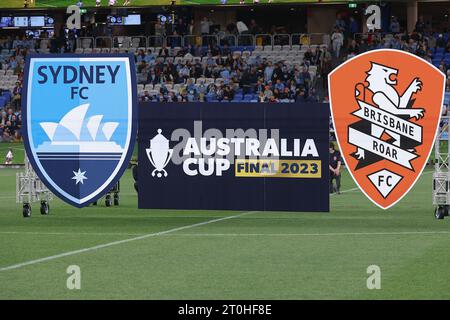 7 ottobre 2023; Allianz Stadium, Sydney, NSW, Australia: Australia Cup Final Football, Sydney FC vs Brisbane Roar; pre-partita pubblicizzata Australia Cup Foto Stock